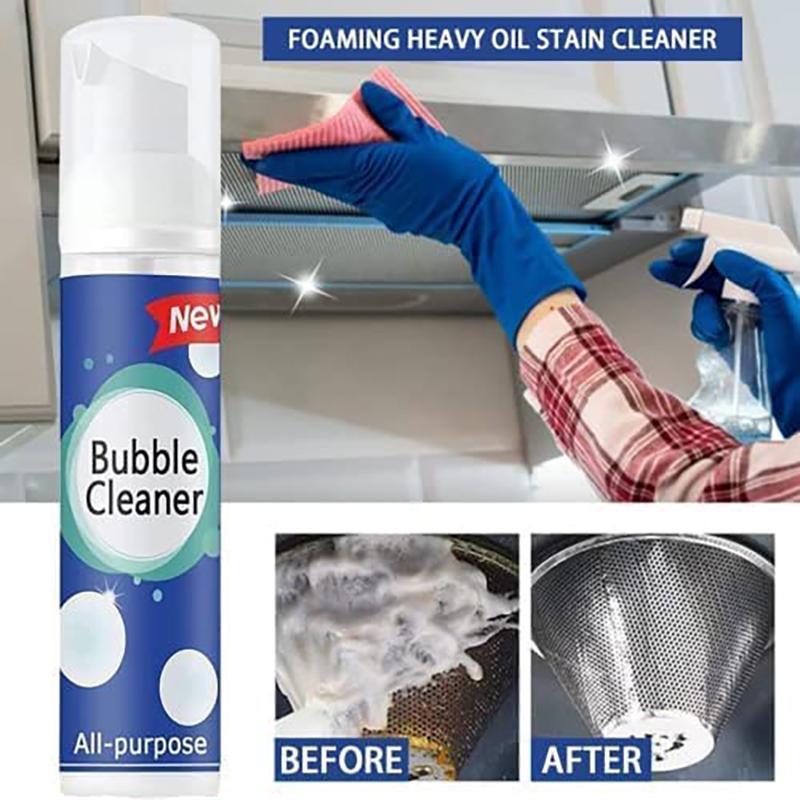 Foaming Heavy Oil Stain Cleaner, Bubble Cleaner Foam, Rinse-free Kitchen Deep Cleaning, Powerful Stain, Stubborn Grease & Grime Remover Bubble Spray