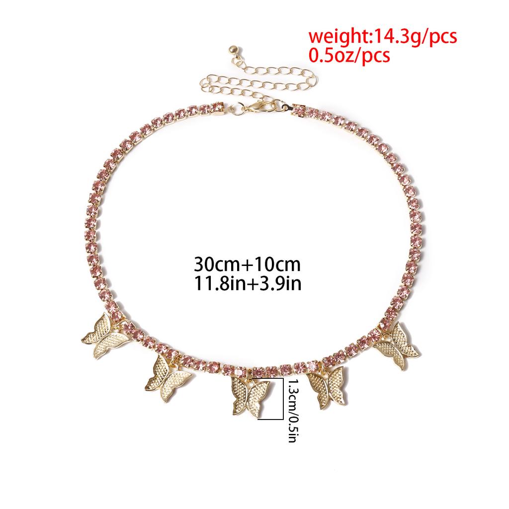 Модное женское колье с кристаллами и подвесками бабочками