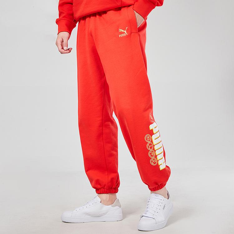 Puma Новогодняя серия Маджонг с принтом, повседневные трикотажные штаны для бега, мужские брюки, красные 531296-23