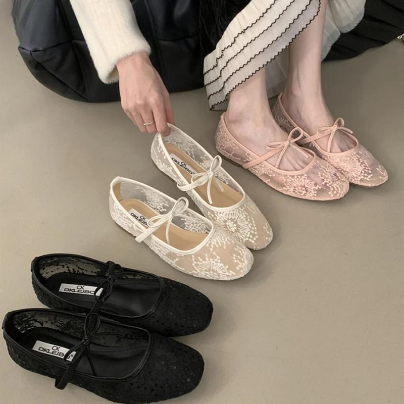 Весенние кружевные женские туфли Мэри Джейн, модные удобные туфли без застежек в уличном стиле с мягкой подошвой, женские туфли на плоской подошве