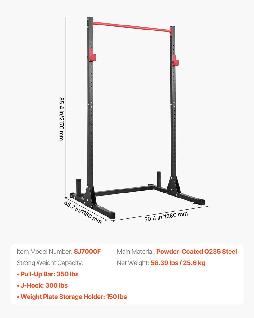 VEVOR Power Cage Squat Rack, Multifunctional Power Rack Bench Press Equipment with 28-Level Adjustable J-Hooks