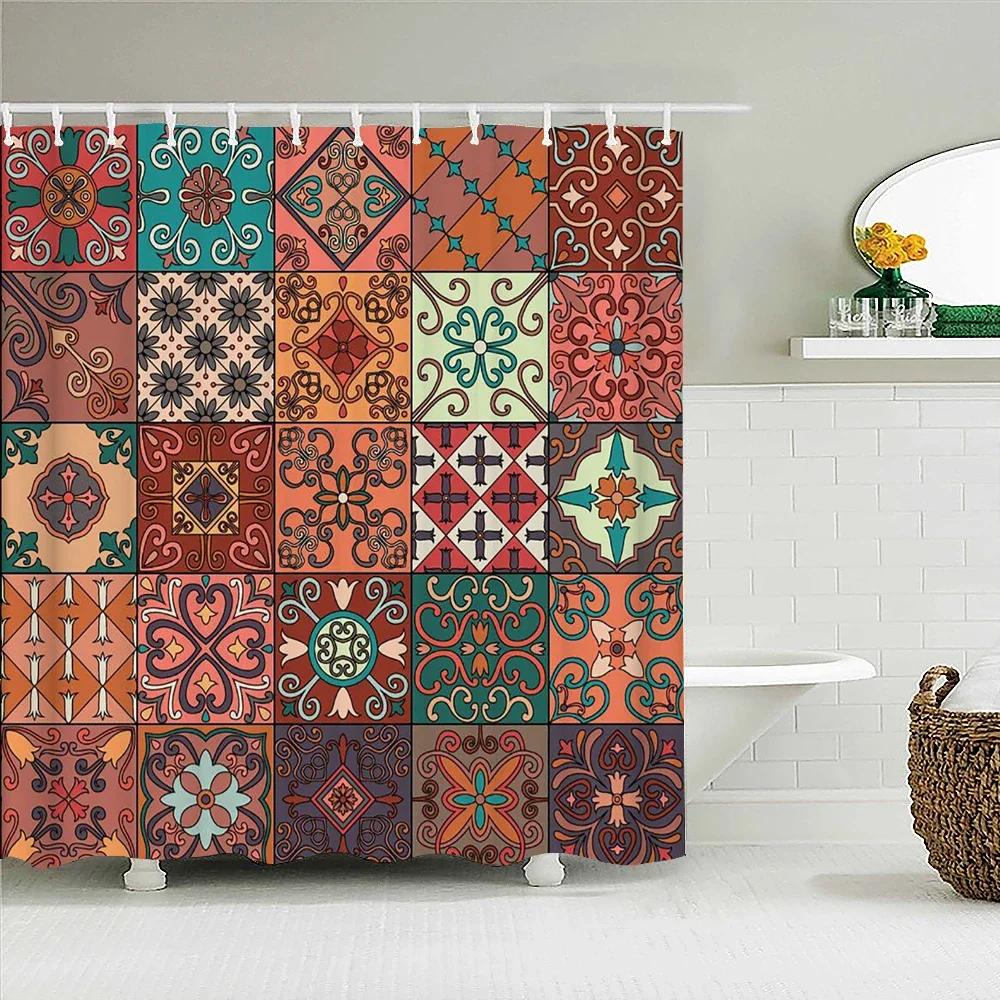 3d Bathroom Curtains Indian Boho Shower Curtains Waterproof Fabric with 12 Hooks Home Decor Washable Bath Screen