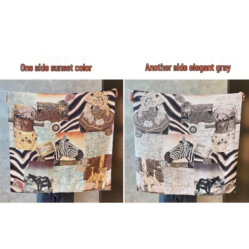 NINA SOLOR Vintage Double-Sided Silk Scarf