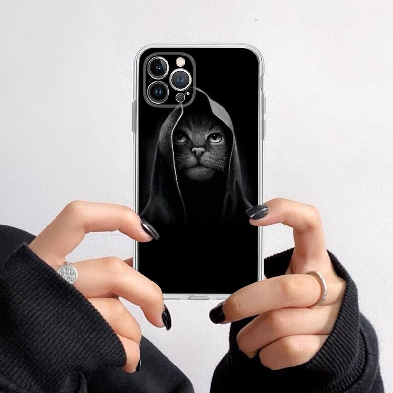 Черный кот со смотрящим глазом Чехол для телефона для iPhone 14 13 12 11 Pro Max XS X XR SE 2020 6 7 8 Plus Mini Прозрачный корпус