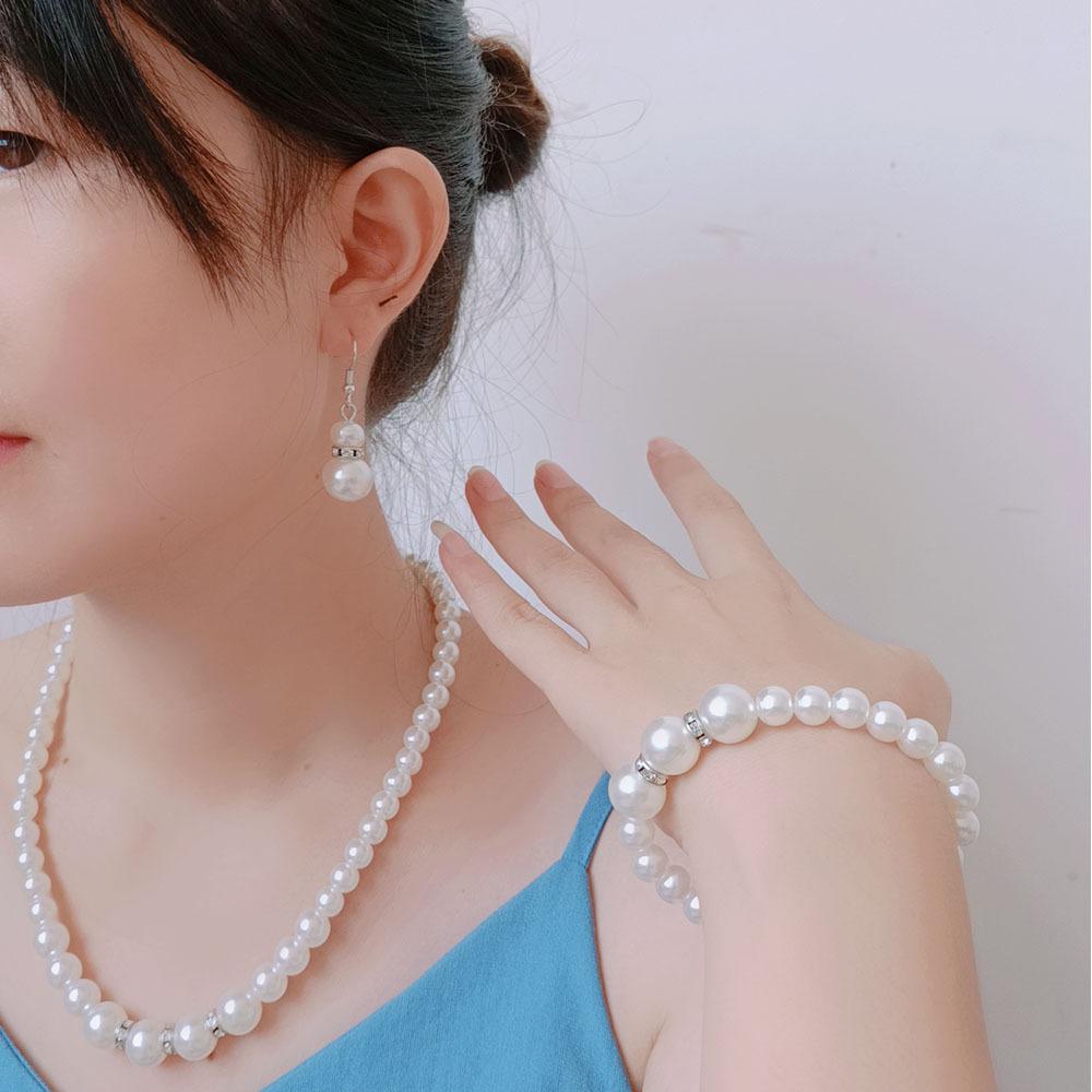 Yaxi Jewelry, Pearl Necklace Earrings Bracelet, Three-Piece Jewelry Bridal Set