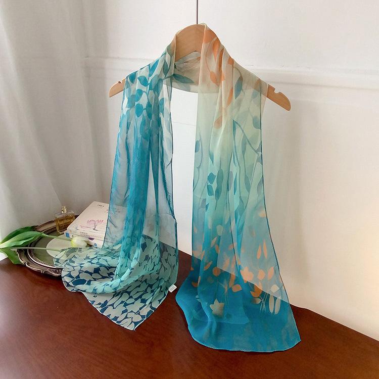 Spring Style Cicada Wings Long Silk Scarf for Women Spring and Autumn Thin Style Fashionable and Versatile Georgette Multi-color Printed Long Scarf