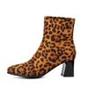 Мода 2025 Осень Высокие Каблуки Ботильоны Большой Размер Леопардовые Женские Сапоги Ретро Острый Носок Женская Обувь Ботильоны на Боковой Молнии Botas De Mujer