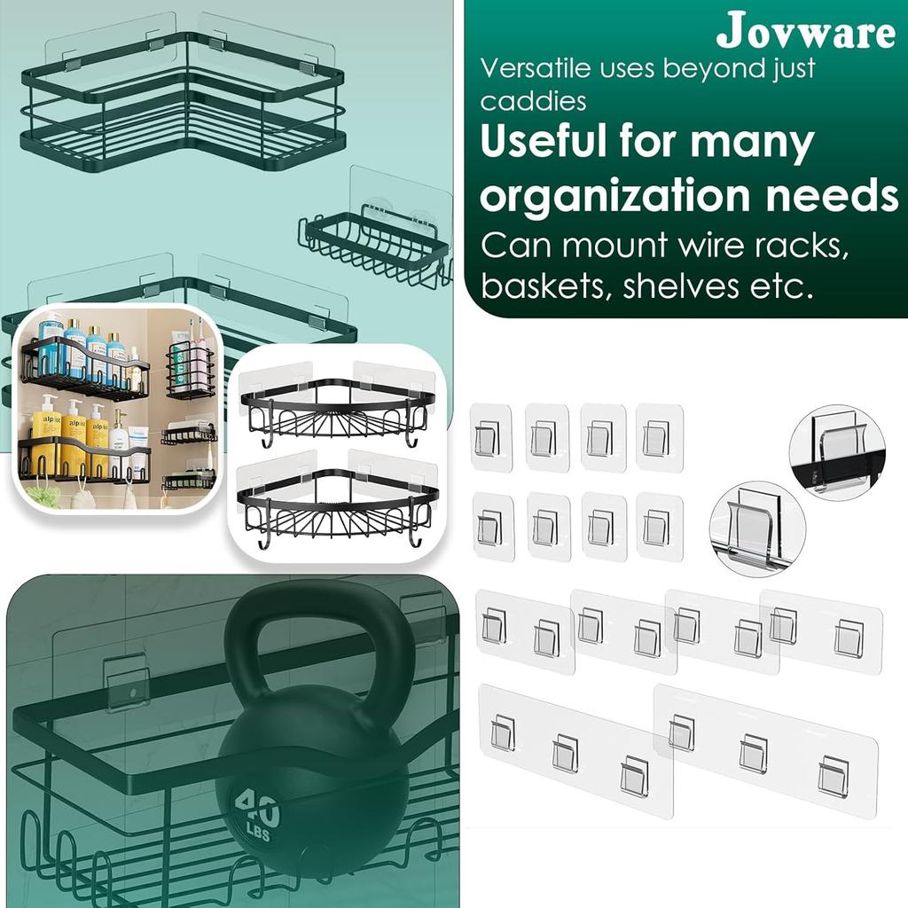 14 Pack Shower Caddy Adhesive Replacement, Strong Adhesive Shower Shelf and Hooks, No Drilling Adhesive for Shower Organizer, Soap Holder, Sponge