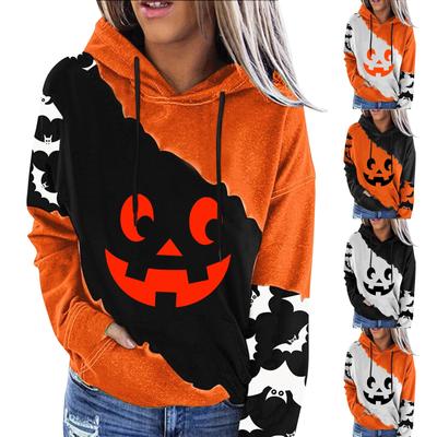 Женский пуловер с принтом Хэллоуина, круглый вырез, заниженная линия плеча, блузка с длинными рукавами