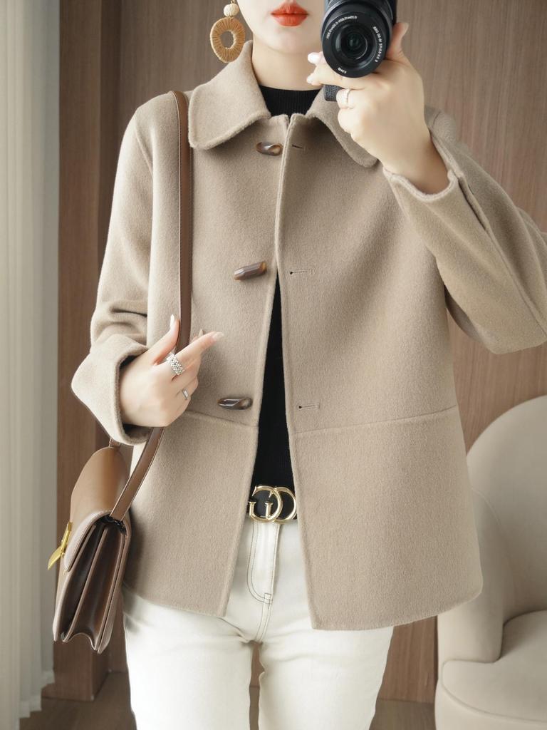 2025 Осень/Зима Женское Высококачественное Двустороннее Кашемировое Короткое Пальто - Модное Маленькое Шерстяное Пальто