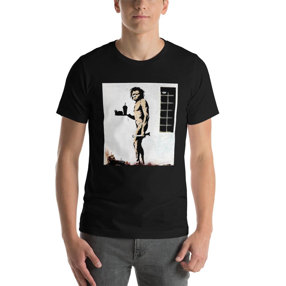 Banksy T-shirt fast Food Neanderthal Graffiti Unisex Premium Tee Shirt