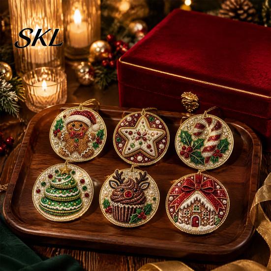 Christmas Door Wall Decor 6 Pcs Pearl Art Ornaments, 2D Flat Acrylic Holiday Tree Pendant, Santa Hanging Ornaments Effect Decoration for Home