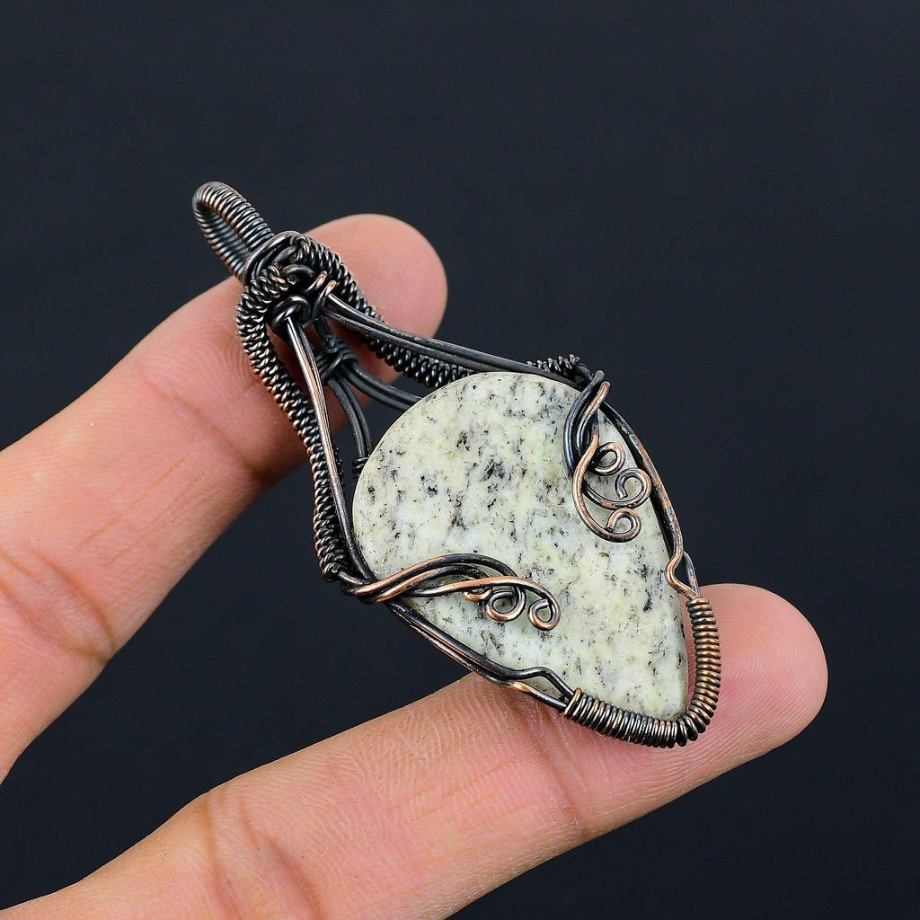 K2 Azurite Gemstone Pure Copper Wire Wrapped Handmade Pendant Jewelry