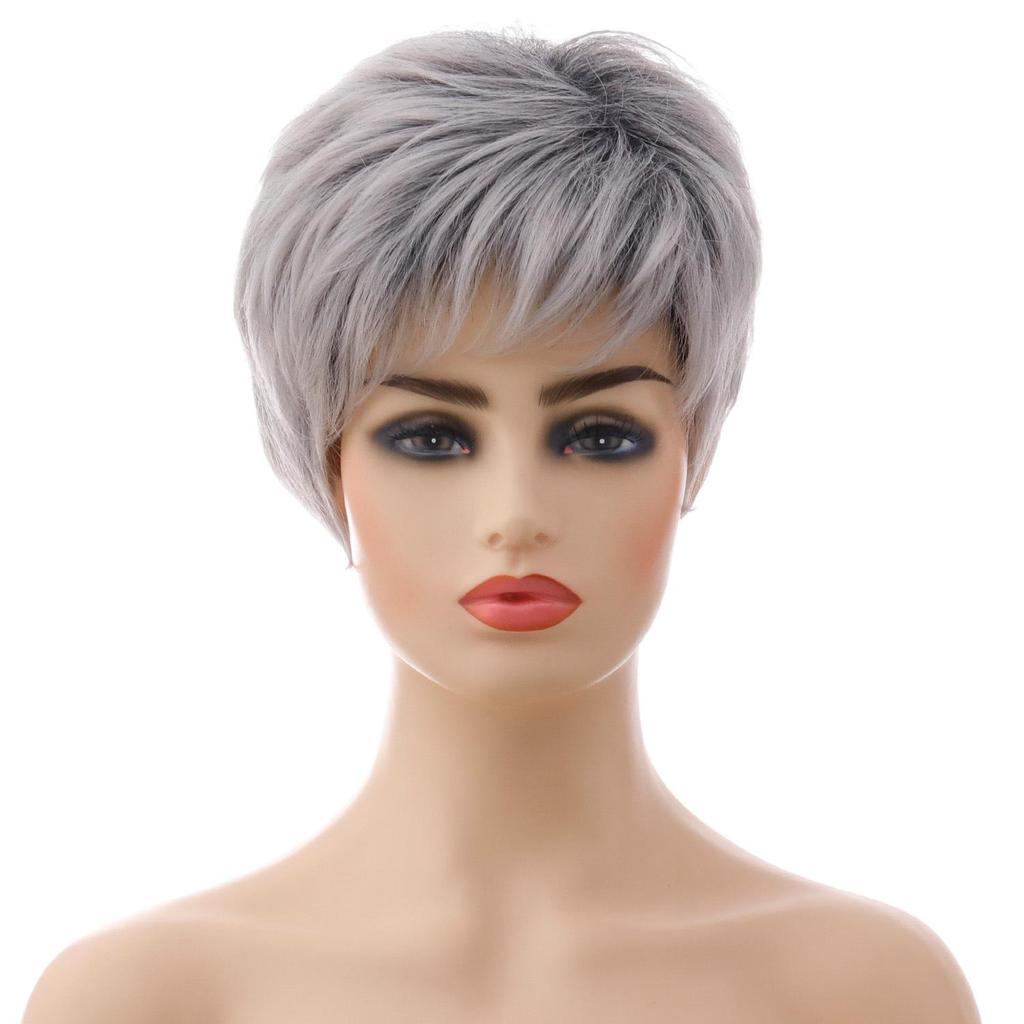 Short Silver-White Synthetic Wig for Women
