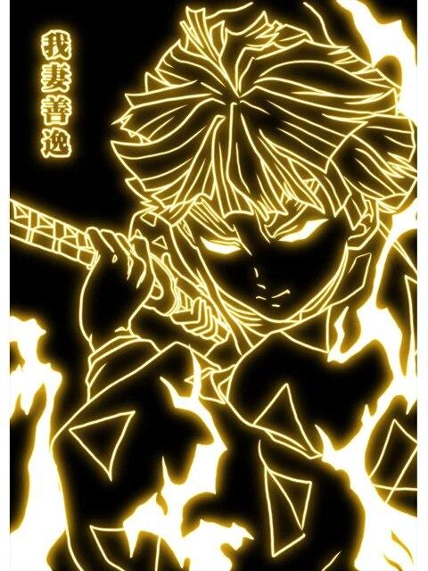 Неоновый стиль, убийца демонов, печать плакатов, японское аниме Zenitsu Agatsuma, рисунок на холсте, настенная живопись, картина для гостиной, домашний декор, без рамки