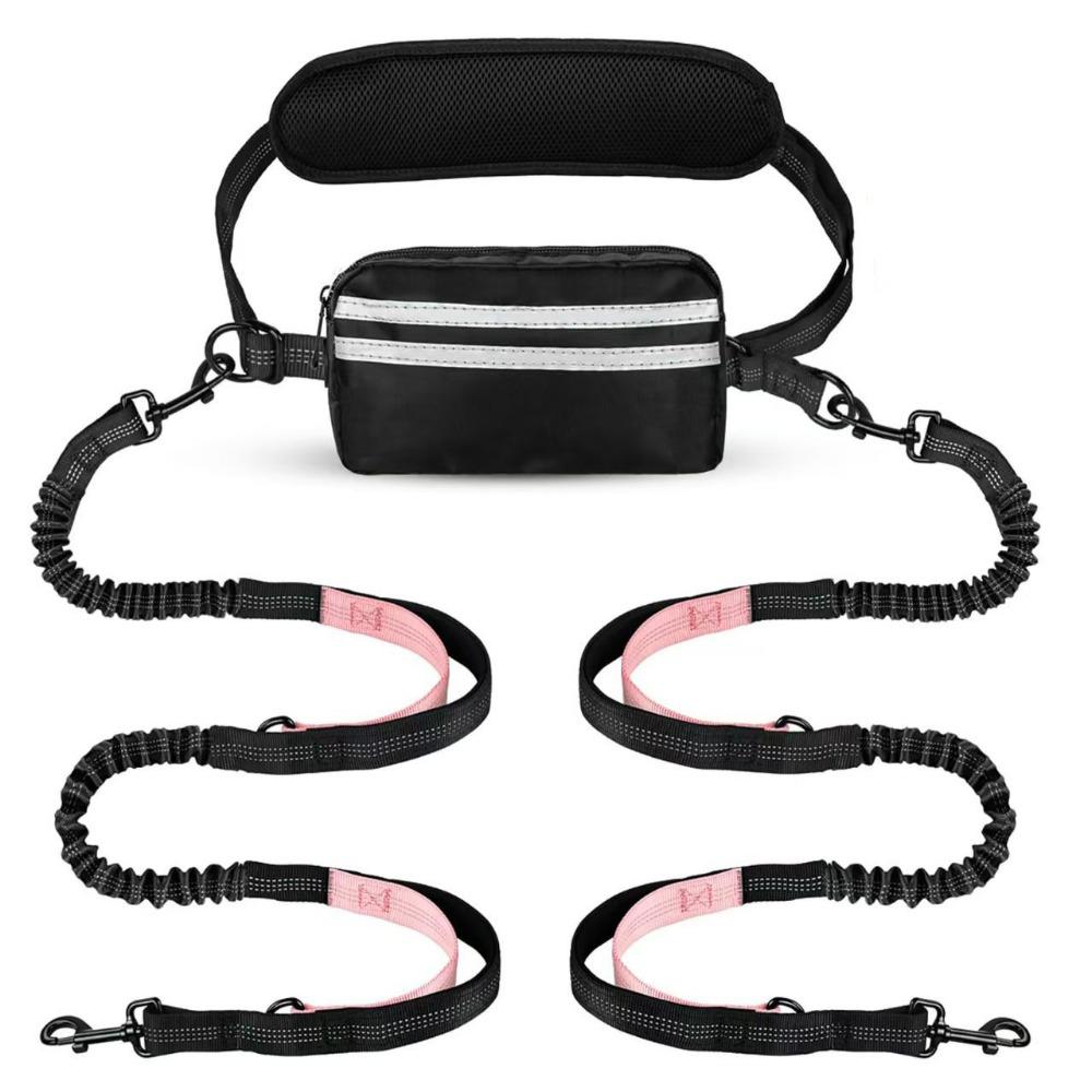Reflective Strip Dog Running Waist Leash Retractable Double/Single Rope Dong Walking Leash Adjustable Waist Belt Padded Handles