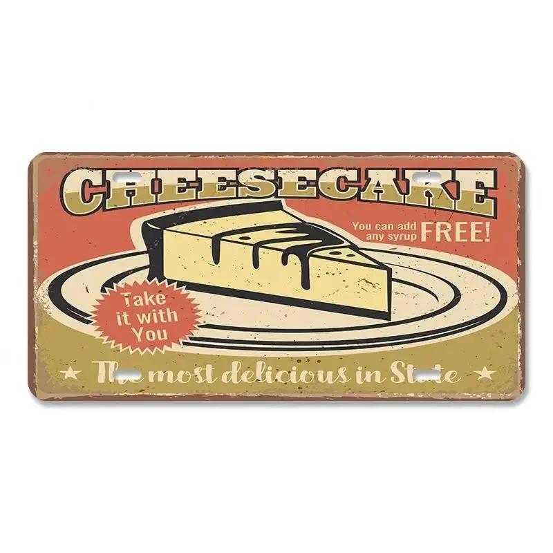 Vintage Delicious Foods Plate Metal Aluminum Sign Pizza Hot Roll Sandwich Donuts Metal Poster Home Cafe Restaurant Wall Decor