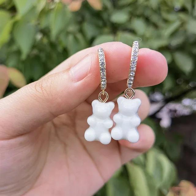 Милые акриловые серьги-подвески в виде конфетных мишек Гамми для женщин, серьги-кольца с радужными мишками и кубическим цирконием, корейская мода 2022, милые серьги с цирконом для девочек