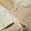 Sexy Transparent Lace White Bridal Girl Pearl Finger Gloves Bow Tulle Mittens Short Wedding Gloves