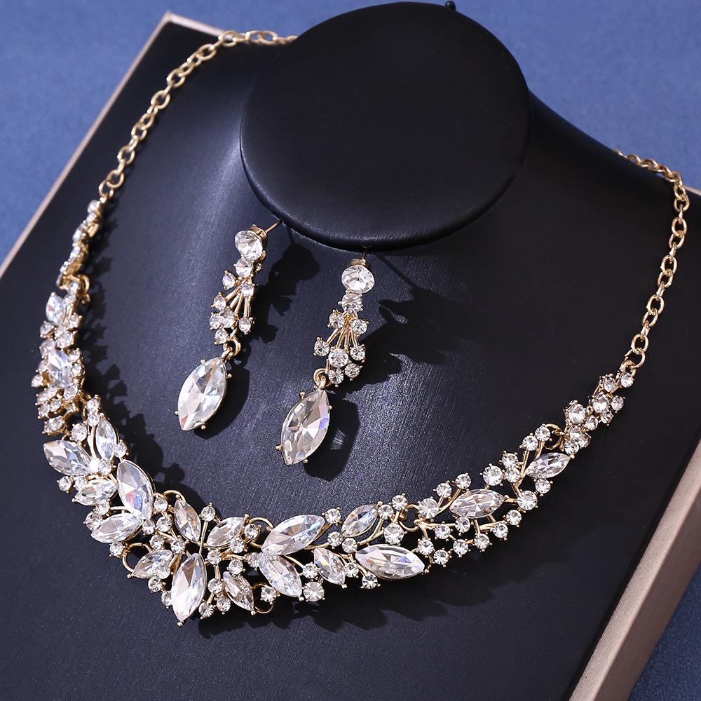DIEZI 5 Colors Luxury Crystal Tiara Necklace Earrings For Women Wedding Party Elegant Bridal Bride Rhinestone Crown Accessories