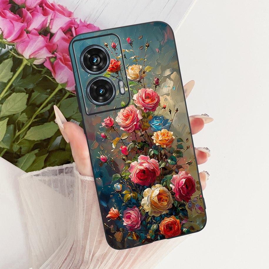 Чехол Для Motorola Edge 50 Fusion Чехол XT2429-1 Популярный Цветок Мягкий Черный Силиконовый Чехлы Для Телефона Для Motorola G96 5G MotoG96 Funda