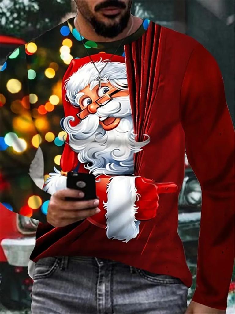 Новая мужская модная футболка с длинным рукавом и коротким рукавом с коротким рукавом, новогодняя, ​​рождественская, креативная индивидуальная футболка, свободный повседневный топ больших размеров