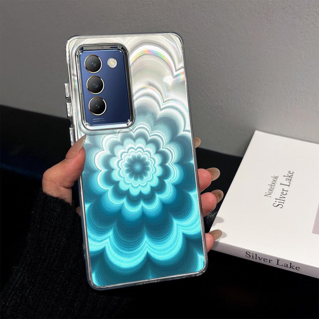 Чехол для Vivo V30 Lite, Y100 5G, Y100 4G, 3D Радужный Градиентный Цветочный Прозрачный Корпус, Меняющий Цвет, Призматический, Анти-Желтеющий ТПУ, Большая Выступающая Рамка Камеры