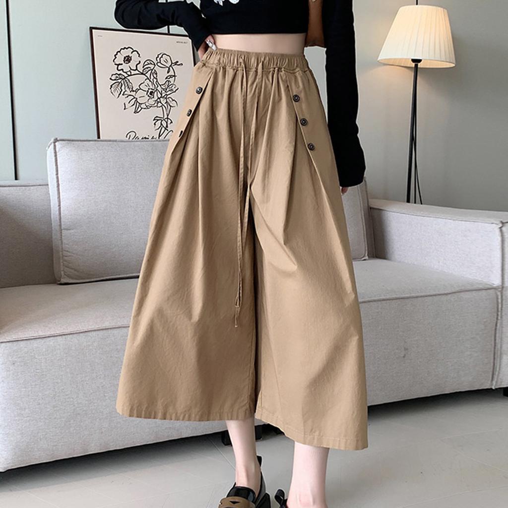 Wide Leg Pants Women's Solid Color Loose High Waisted Drawstring Pants Skirt