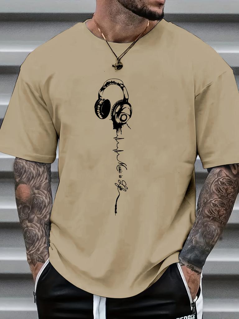 Unisex Summer Earphone Letter Print Oneck Tshirt Breathable Comfortable Short Sleeve Tops For Outdoor Sports Casual Wear