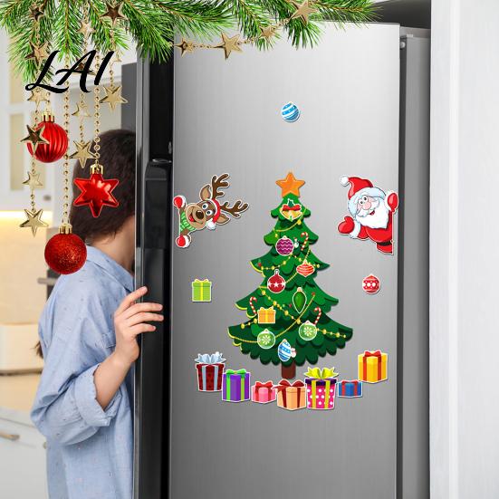 Festive Kitchen Accessories Christmas Fridge Magnets Soft Magnetic Santa & Tree Stickers Reusable Creative Holiday Gifts Magnet Ornaments