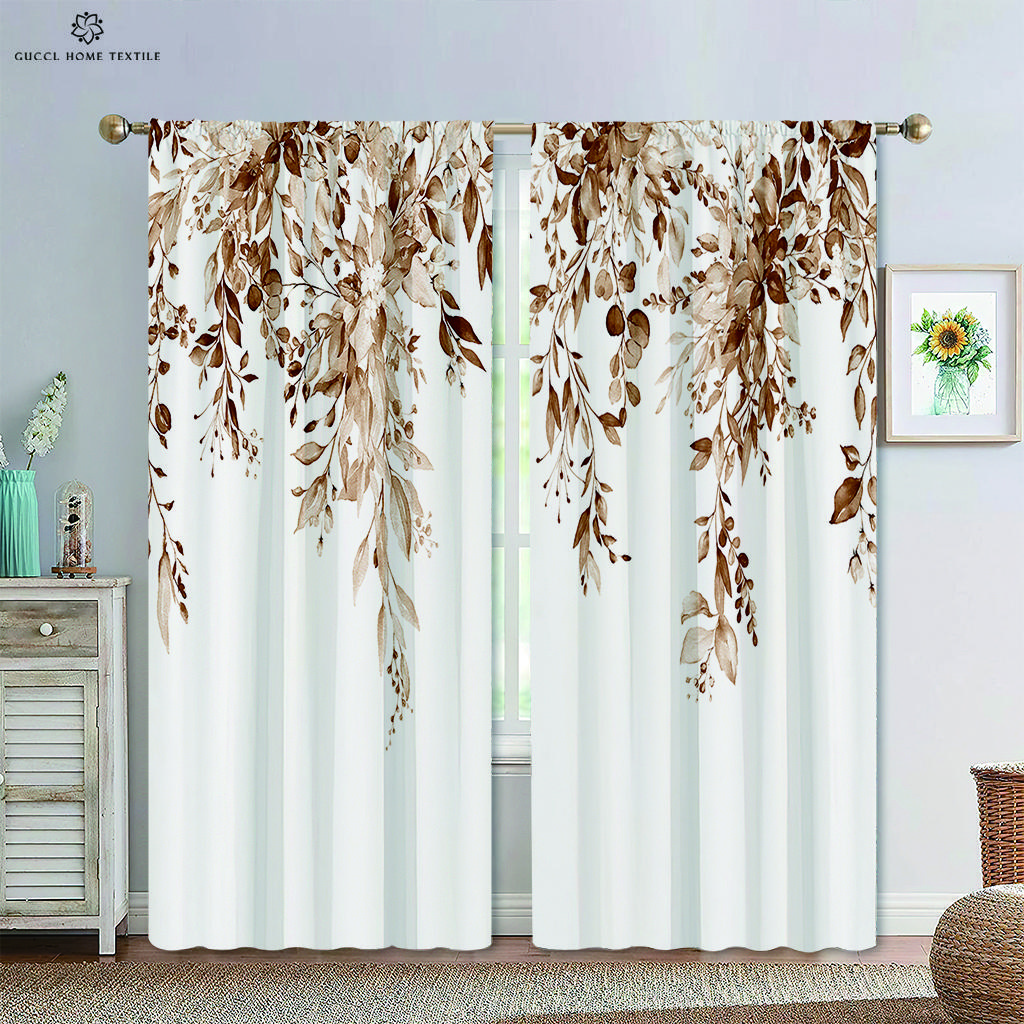 Простая занавеска для окна с цветочным принтом и листьями, карман на штанге, подходит для спальни, гостиной, украшения на открытом воздухе, может быть изготовлена на заказ