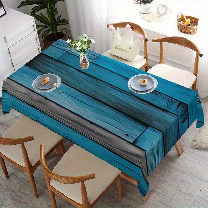 One blue wood-grain tablecloth, rectangular tablecloth, suitable for dining room, living room, outdoor decoration and picnic.zyc