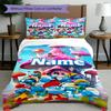 3pcs Duvet Cover Set (1*Duvet Cover + 2*Pillowcase, Without Core), Custom Name Blue Smurfs Pattern Bedding Set, Home Bedroom Decor Gift