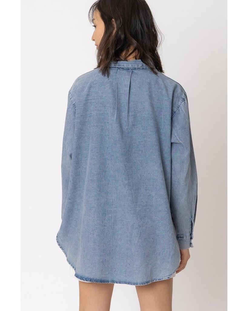 Azura Exchange Sky Blue Vintage Washed Chest Pocket Denim Shirt