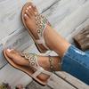 Fashion Bohemian String Bead Flat Sandals Women 2025 Summer Crystal Decor Clip Toe Beach Sandles Woman Plus Size Non Slip Sandalias 43