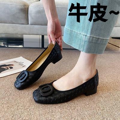 Женская обувь ручной работы~ см первый слой коровьей кожи толстый каблук туфли-лодочки летние новые низкий каблук полые дышащие сандалии