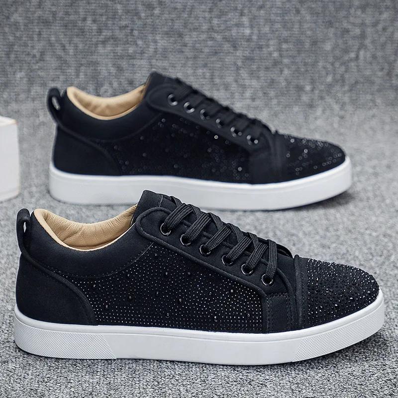 Мужская повседневная обувь Весенние бриллианты пайетки Прогулочные туфли Легкие кроссовки на плоской подошве Воздухопроницаемые скейтбордные туфли Zapatillas De Hombre
