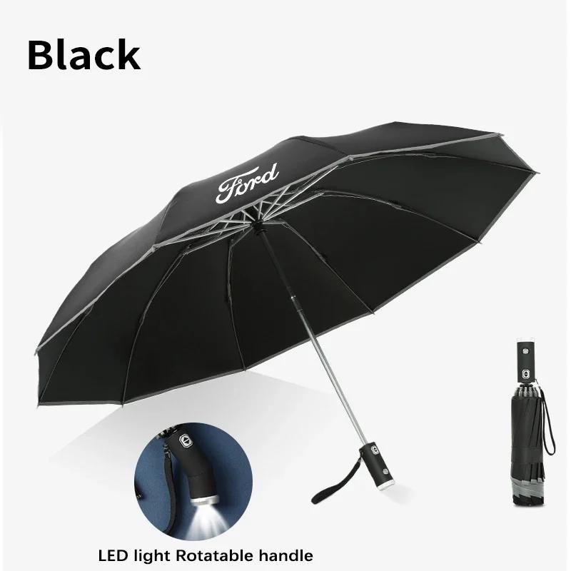 New 2026 Car Sticker For Ford Car Led Light Automatic Folding Windproof Sunshade Umbrella For Ford Focus Mondeo Raptor Fusion Ku
