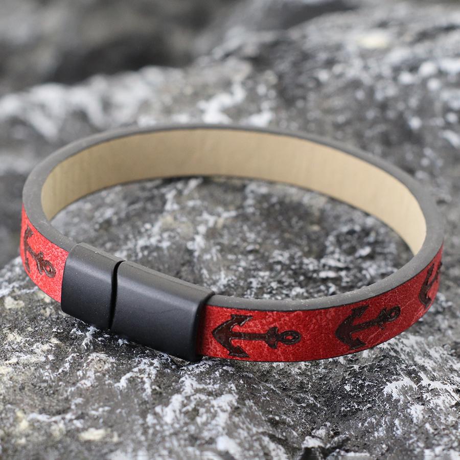 Alloy Handmade Leather Bracelet Men Printed Anchor Braslet Magnet Clasp Vintage Sports Wrist Guard Jewelry Gift Homme Pulsera