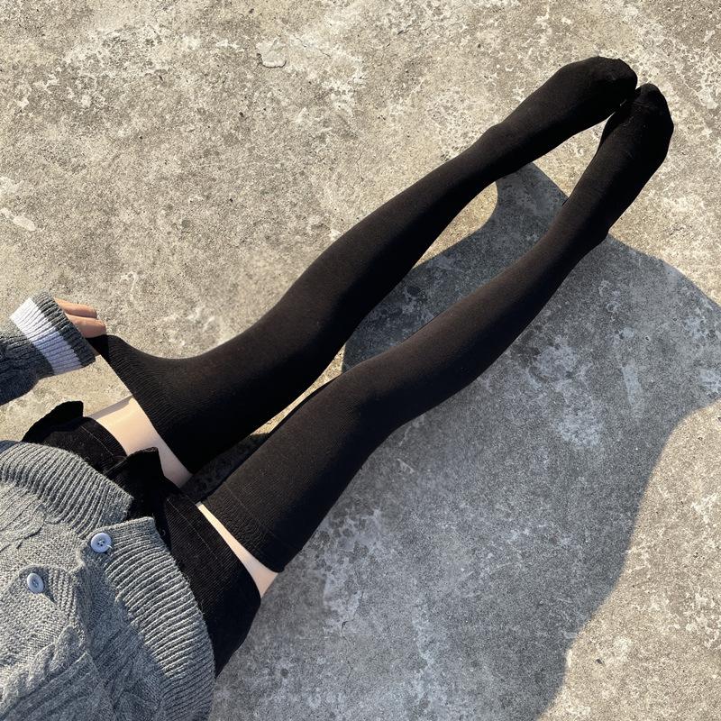 Чулки Женские Толстой Вязки Однотонные Кружевные Гетры До Бедра Носки Осень и Зима Милые Длинные Черные Носки для Женщин