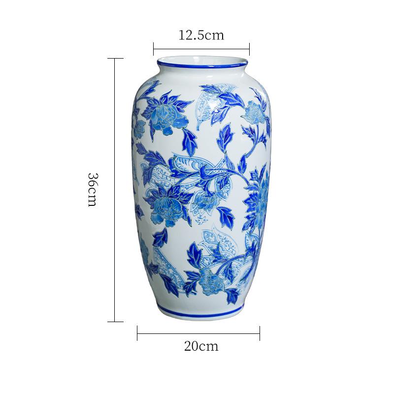 Elegant Blue and White Porcelain Vase: Retro Ceramic Ornament for Living Room Flower Arrangements