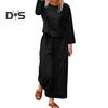 2 Pcs/Set Fall Spring Women Top Pants Set Long Sleeves Round Neck T-shirt Elastic Waist Trousers with Side Pockets OL Commuting Sport Pantsuit Outfit