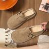 Флисовые толстоподошвенные удобные нескользящие шлепанцы Birkenstock на одном ремешке, с ретро-носком-мешком, полузакрытые, женские осенне-зимние