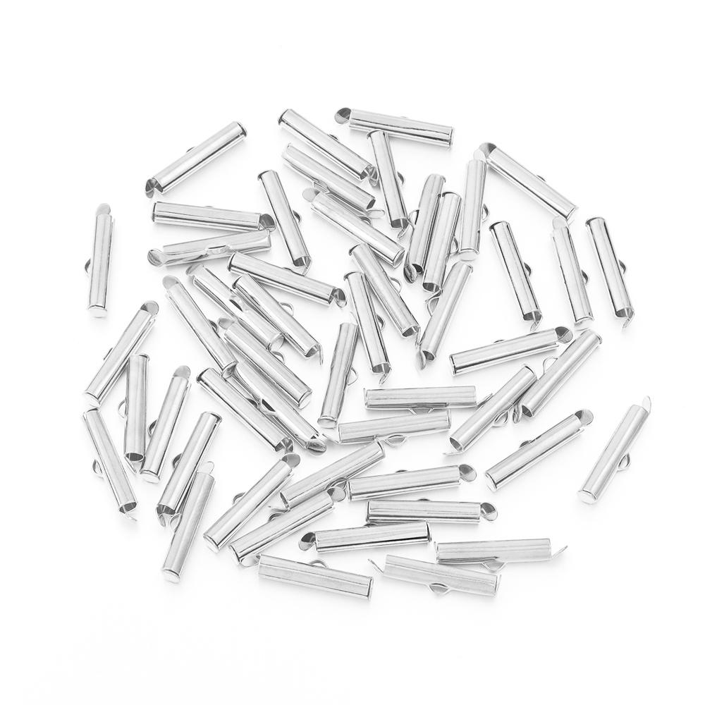 30-50pcs/lot Metal Crimp End Caps Gold Slider Clasp Buckles Tube Connectors For Jewelry Making Findings DIY Bracelet Accessories