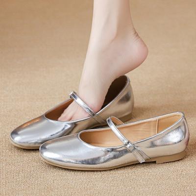 Модные серебристые туфли Мэри Джейн с круглым носком, женские, модный узкий дизайн с пряжкой, повседневные балетки, удобная обувь для работы и поездок, Zapatos De Mujer