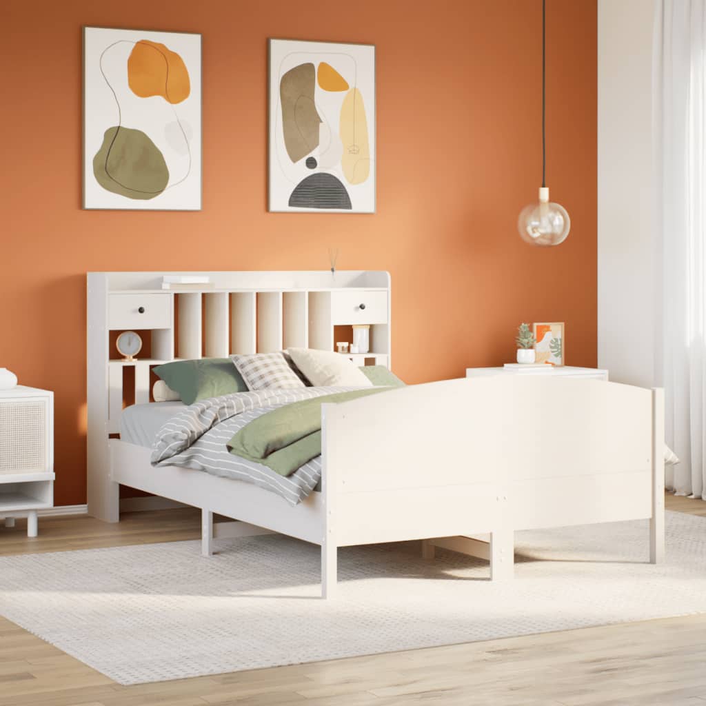 Solid Wood Bed with Shelf Without Mattress White 160x200 cm Pine