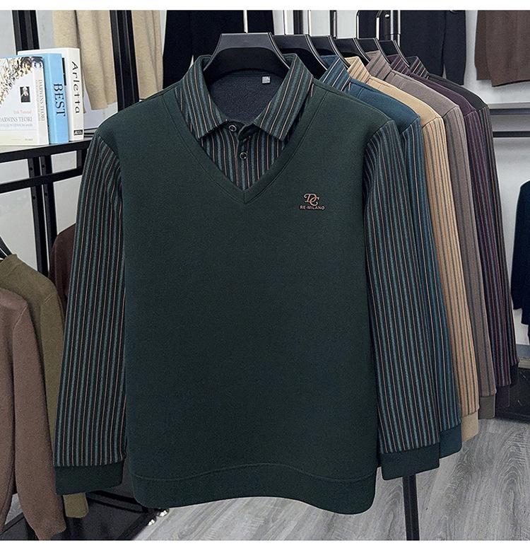 Men's Winter Wool Silk Lapel Two-in-One Sweater with Fleece Lining