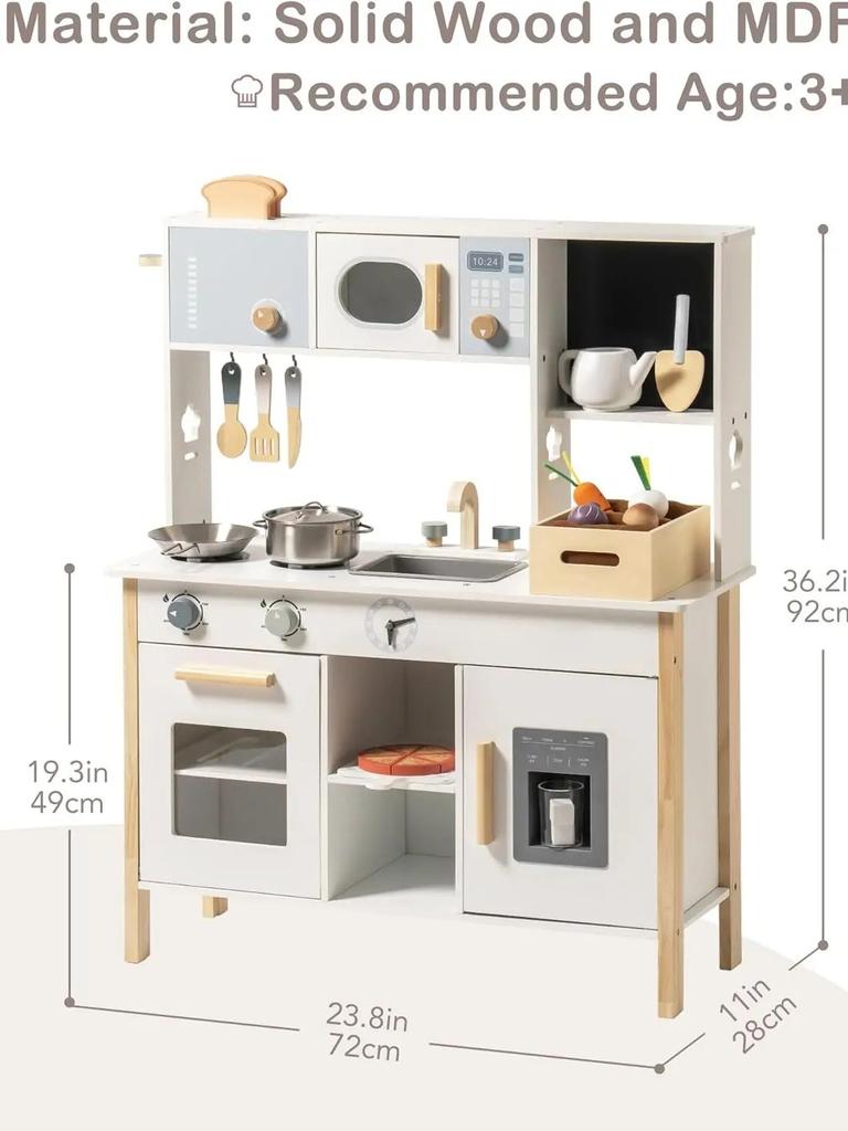 Robotime Play Kitchen Деревянная детская игровая кухня Игровой набор с игрушечной едой для нарезки Наборы для садоводства для малышей для мальчиков и девочек от 3 лет