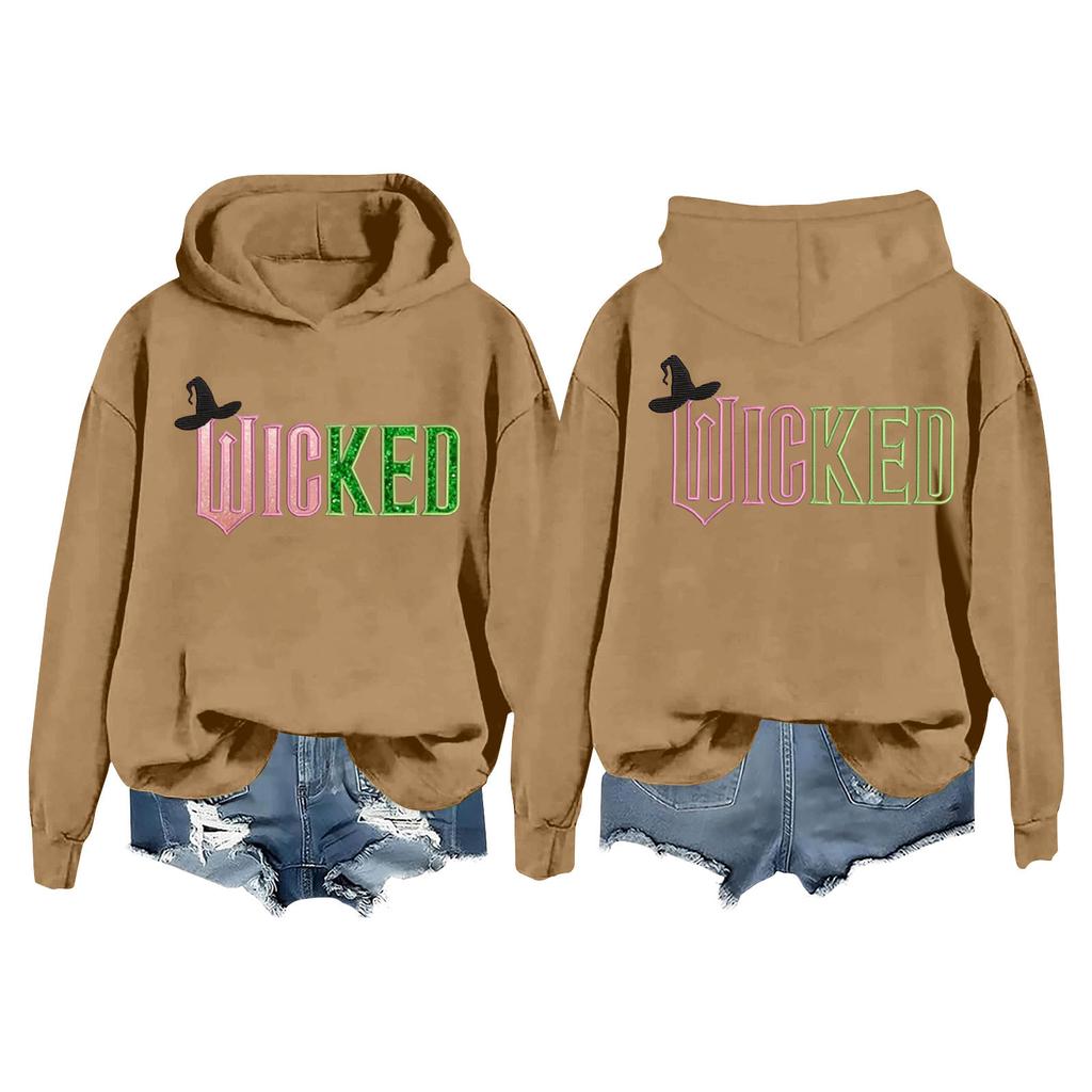 Женская модная повседневная кофта с длинными рукавами и принтом ведьмы с капюшоном