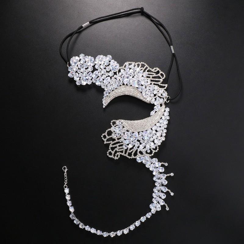 Zircon Mask Mermaid Halloween Party Elastic Rhinestone Face Jewelry Women